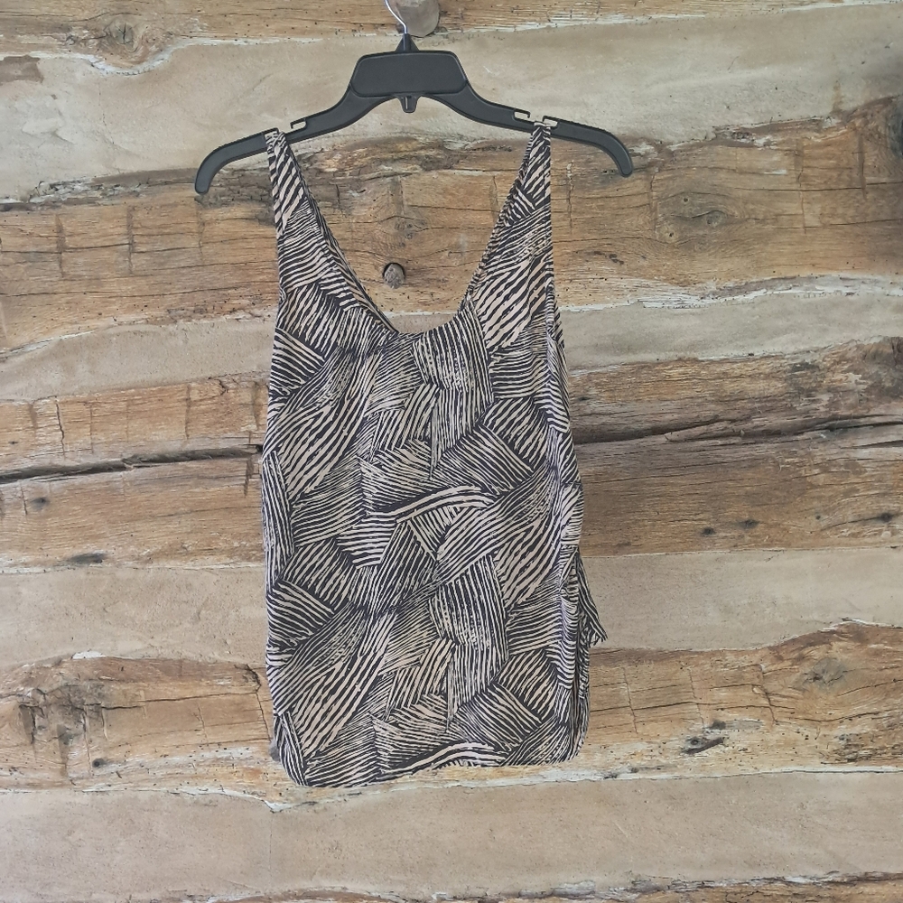 3/$12 Unbranded Tan & Black Striped High Low 100% Silk Tank Top Size Small - Picture 4 of 5